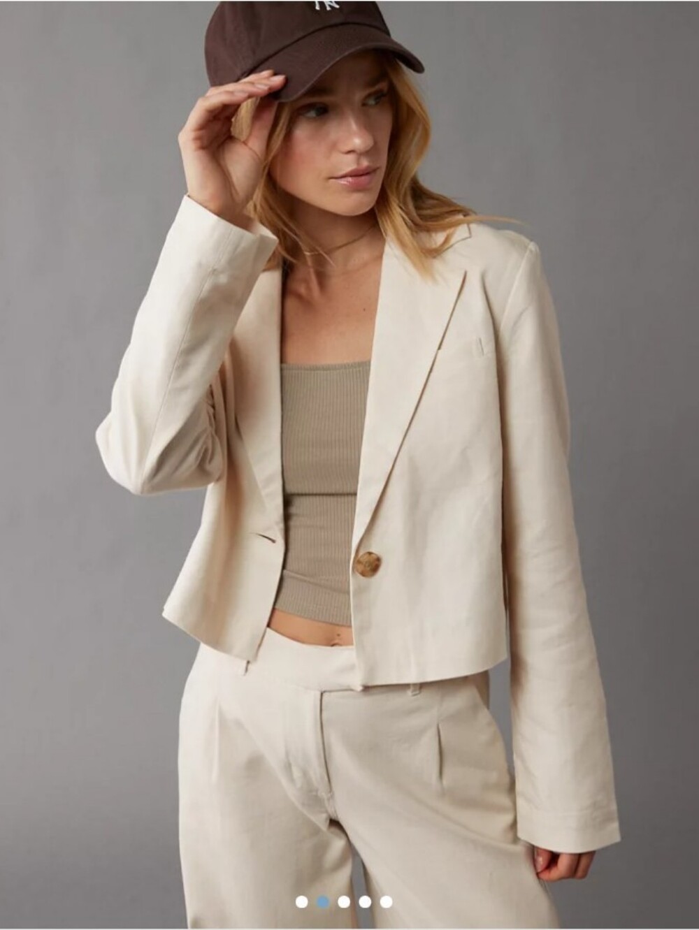 American Eagle Outfitters Off-White Linen Blazer L